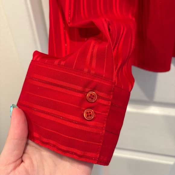 Vintage Covington Red Sparkly Striped Long Sleeve Button Up - Size XL - Picture 6 of 7